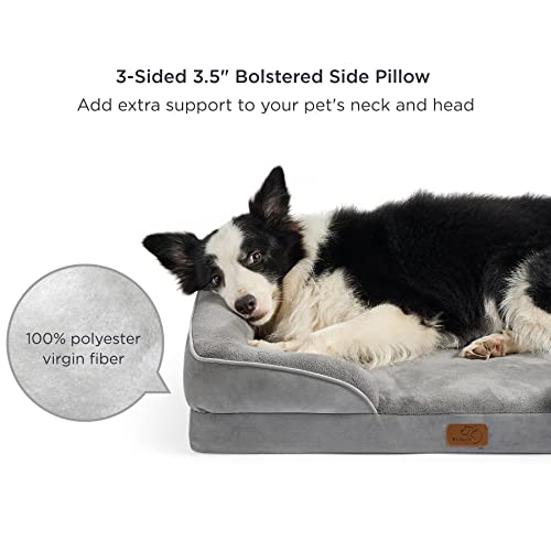 Bedsure Orthopedic Pet Bed - Large Washable Dog Sofa With Supportive Foam, Removable Cover, Waterproof Lining, Nonskid Bottom - Grey