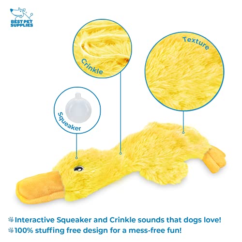 Best Pet Crinkle Dog Toy - No Stuffing Duck, Squeaker, Yellow