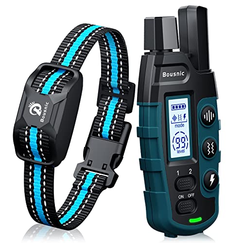 Bousnic Dog Shock Collar - Remote Training for 5-120lbs Dogs, Rechargeable, Waterproof, Blue