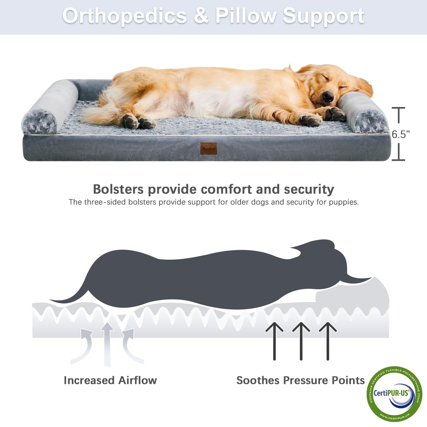 BFPETHOME Orthopedic Dog Bed - Large Dogs, Grey