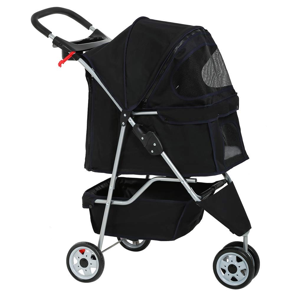 BestPet 3-Wheel Pet Stroller - Folding, Waterproof, Black
