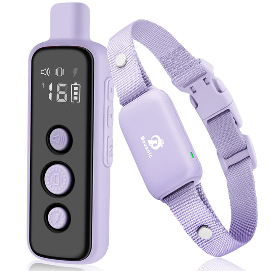 Bousnic Shock Collar for Dogs - Waterproof Rechargeable with Remote, Beep, Vibration, Safe Shock Modes (Purple)