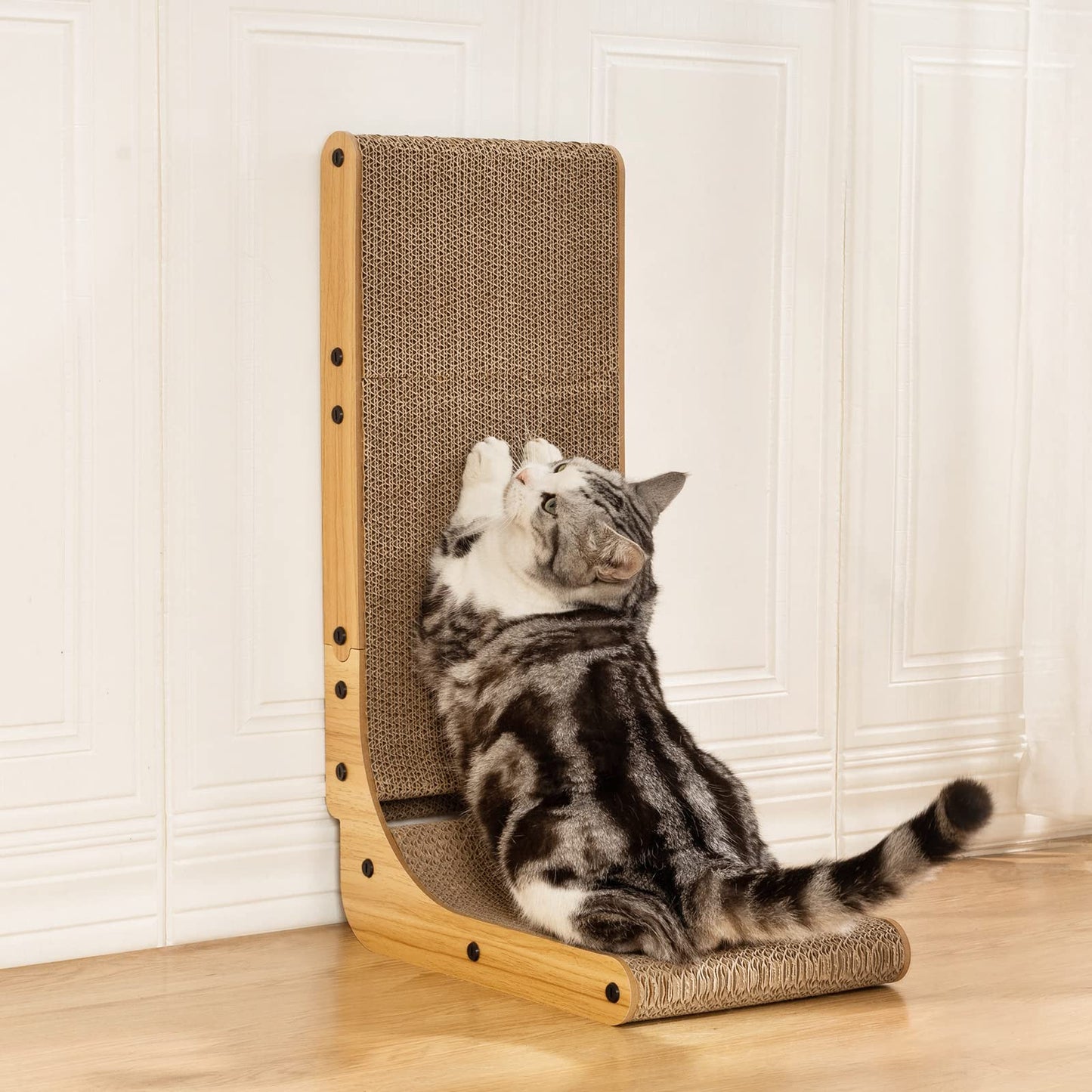 Poils bebe L Shape Cat Scratcher, 26.8 Inch Cat Scratchers for Indoor Cats, Protecting Furniture Cat Scratch Pad