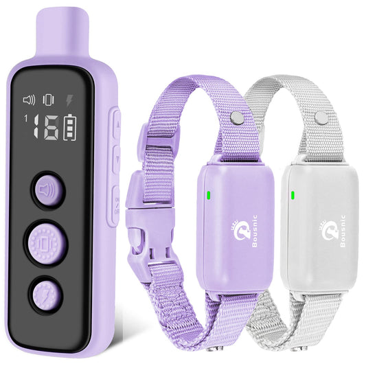 Bousnic Dog Shock Collar for 2 Dogs - Waterproof, Rechargeable, Remote, Purple