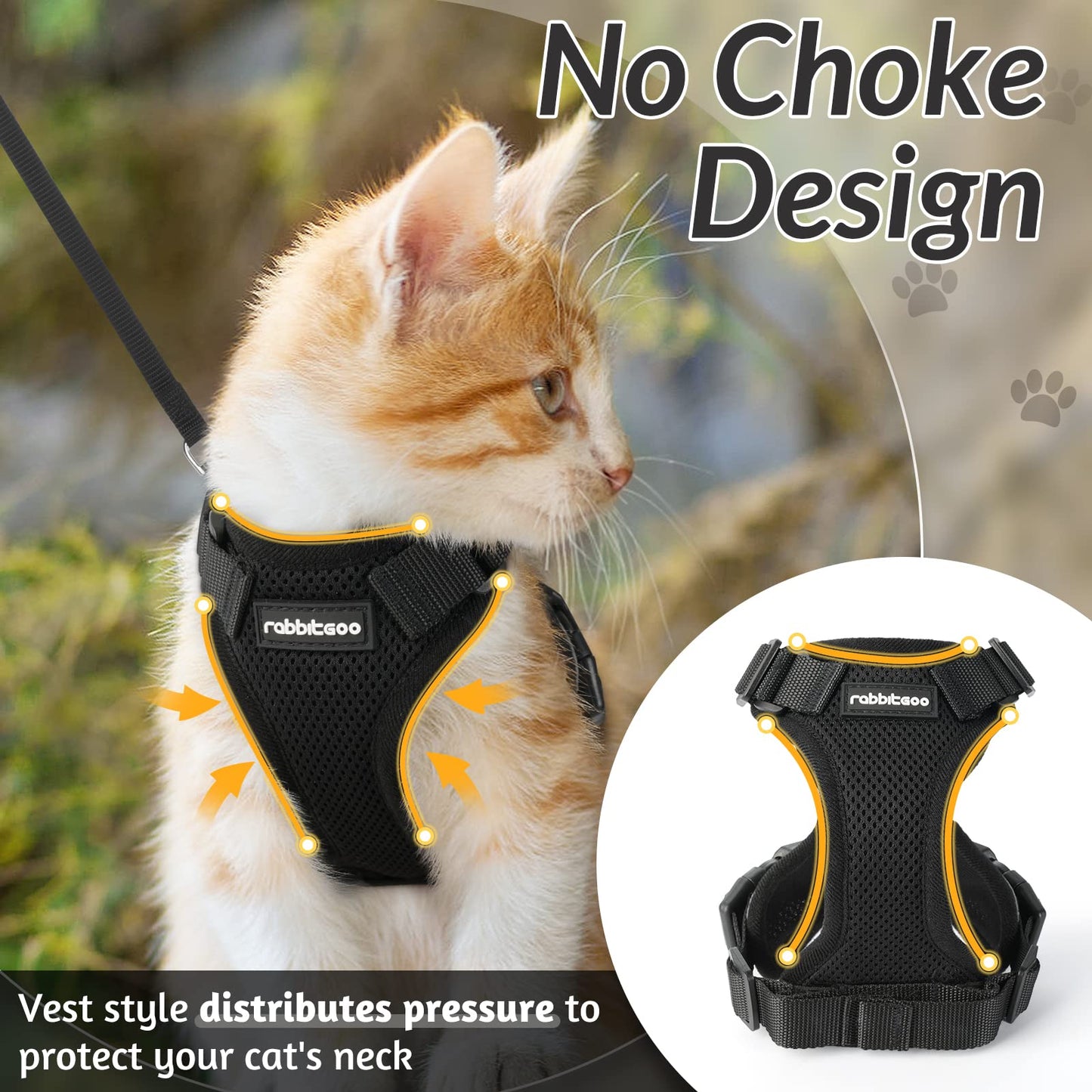 rabbitgoo Cat Harness and Leash for Walking, Escape Proof Soft Adjustable Vest Harnesses for Cats