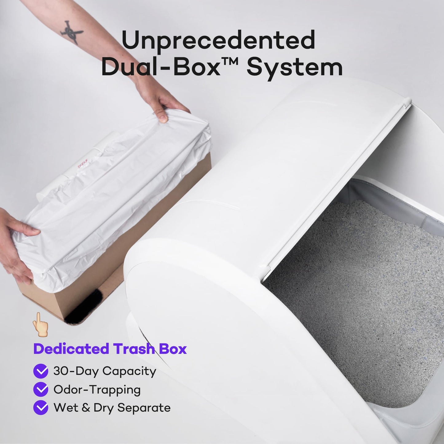 Popur X5 Self-Cleaning Cat Litter Box - Unique Split System, Open Top, 30-Day Capacity