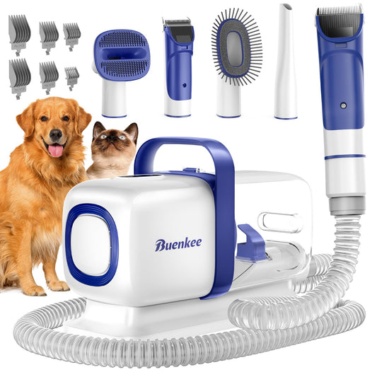 buenkee Dog Grooming Kit with Pet Grooming Vacuum, Dog Clipper, Pet Grooming Shedding Brush, Cleaning Tool in 1, Low Noise for Dogs Cats
