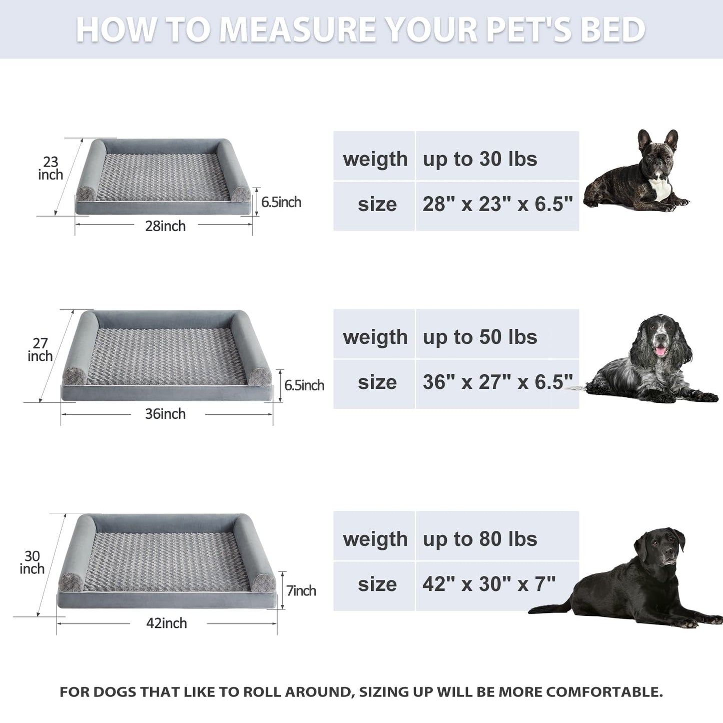 BFPETHOME Orthopedic Dog Bed - Large Dogs, Grey