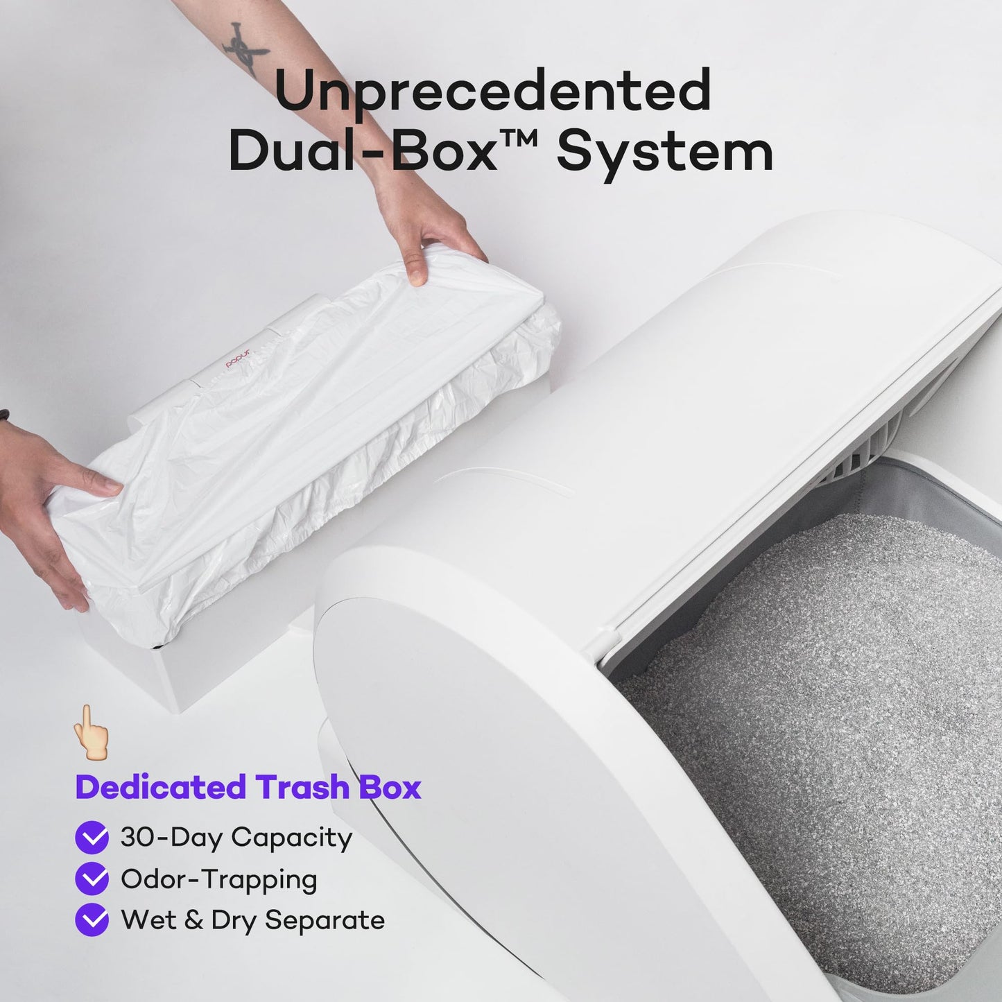 Popur X5 Automatic Cat Litter Box Self Cleaning - Auto Plastic Bin, Smart APP Control & Odor Eliminator