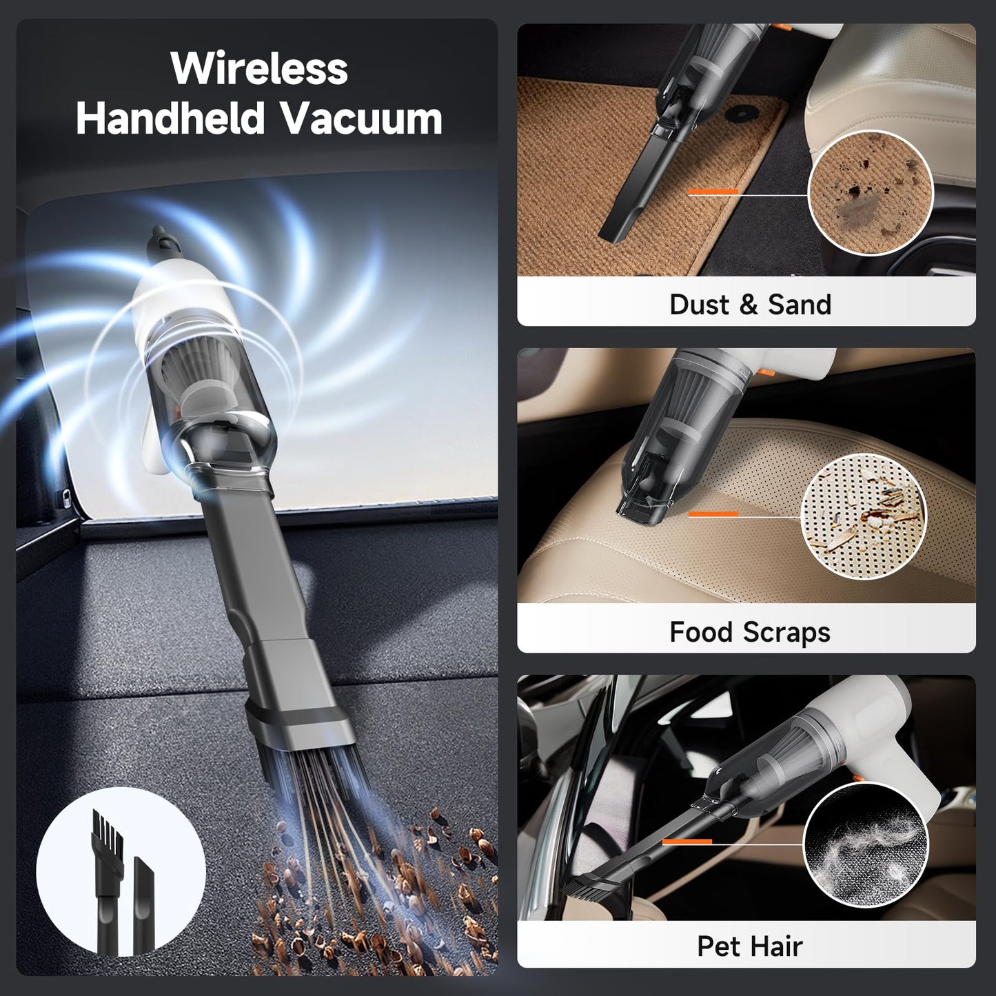 pordsioc Mini Handheld Vacuum Cordless, Car Vacuum Cleaner Portable Rechargeable 3 in 1 Dust Buster & Air Blower & Hand Pump