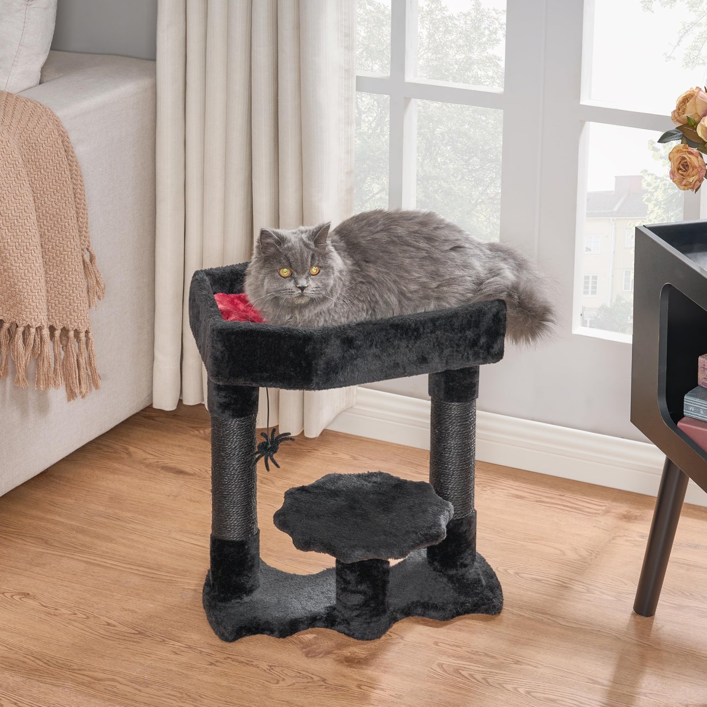 BEWISHOME Gothic Cat Tree - Coffin Bed, Condo, Spider Toy